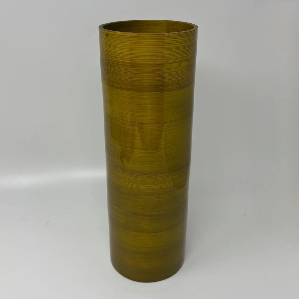 Shira Leah Large Cyliner Vase Bamboo Mustard Yellow Dried Silk Flowers Vietnam